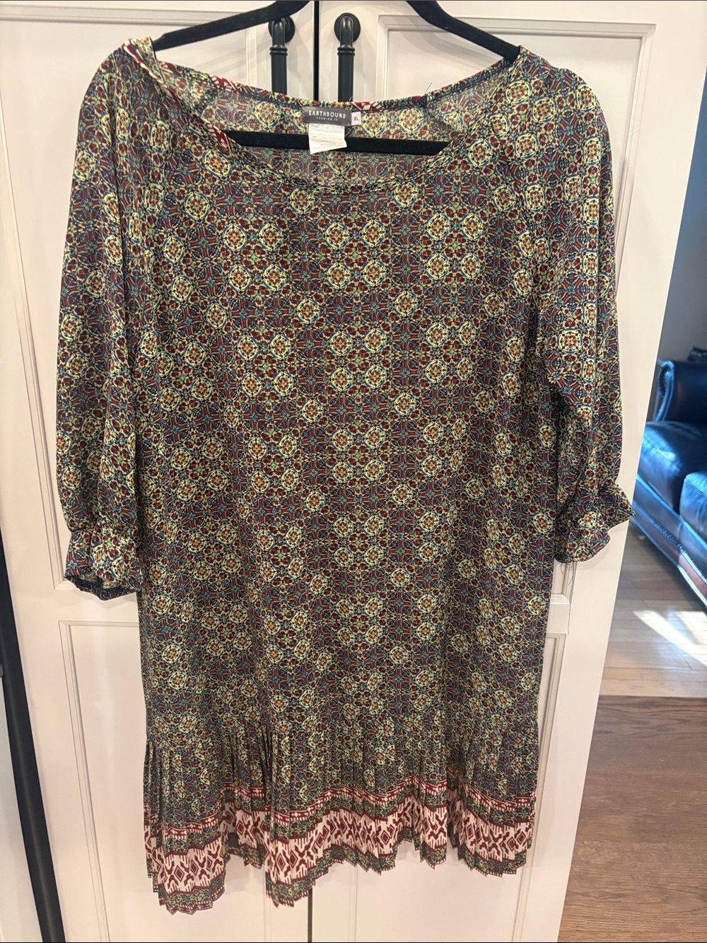 Earthbound Green Multi-Pattern Women’s Boho Dress